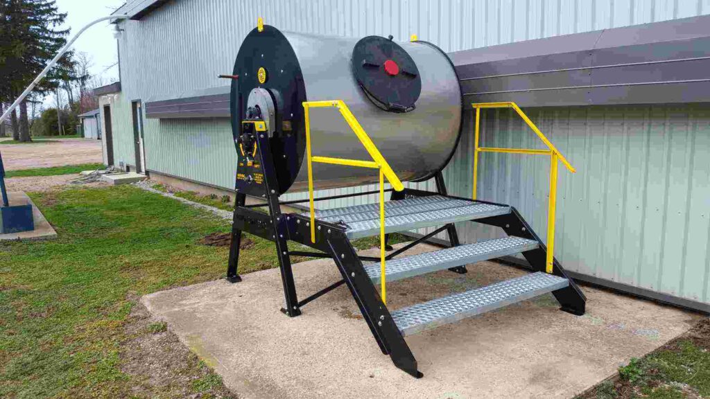 composter with steps by poultry barn